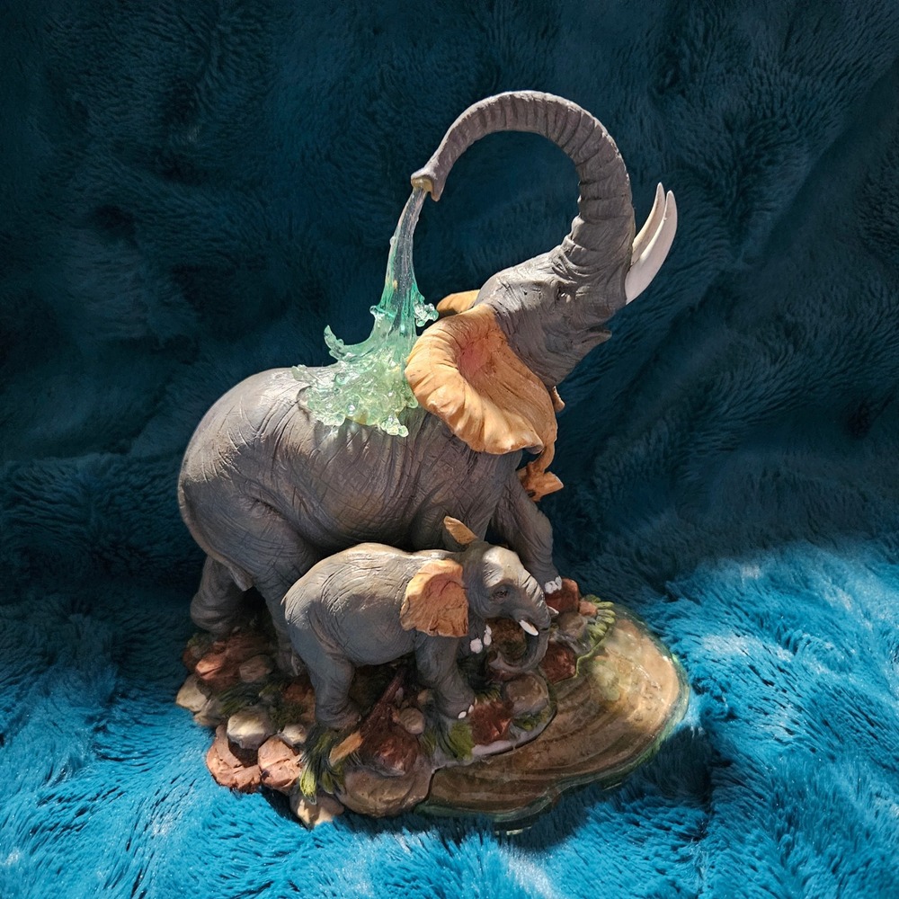 Elephant Statue Figurine with Baby Elephant Trunk Water‎ Feature Home Decor